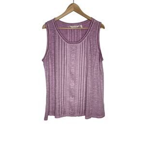 Soft Surroundings Sleeveless Embroidered Tank Women XL Purple Floral Pintuck